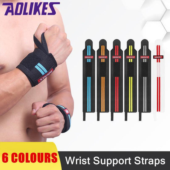 Aolikes Weight Lifting Gym Muscle Training Wrist Support Straps Wraps Hand - Black+Blue